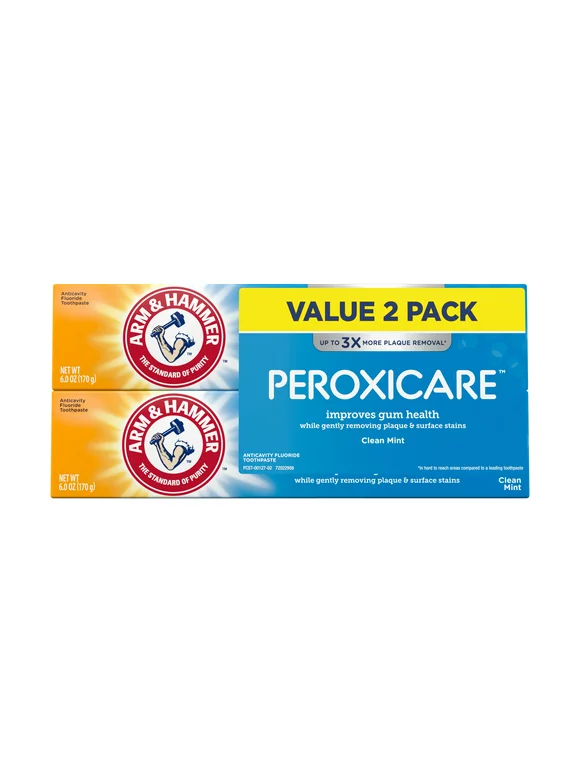 ARM & HAMMER Peroxicare Toothpaste, TWIN PACK (Contains Two 6oz Tubes) – Clean Mint- Fluoride Toothpaste
