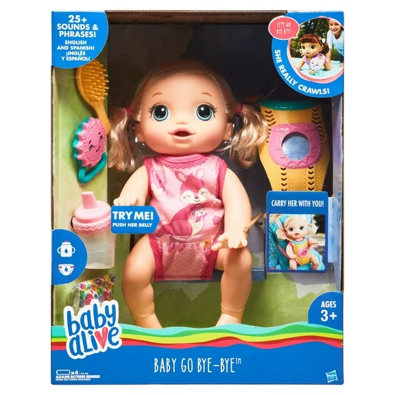 Baby Alive Baby Go Bye Bye: Blonde Hair Doll, for Ages 3 and up, 30+ Phrases and Sounds
