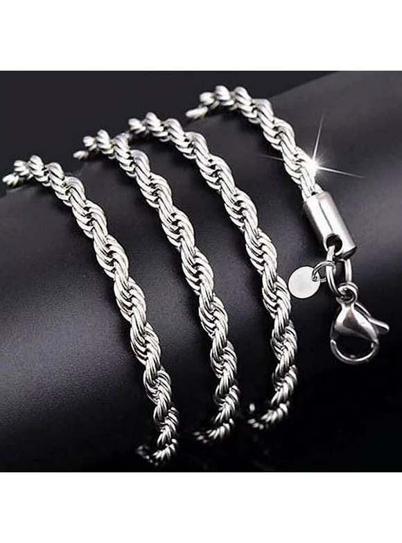 Besufy Adult Necklace Women's Men's Sterling Silver Twist Chain Charm Fashion Jewelry