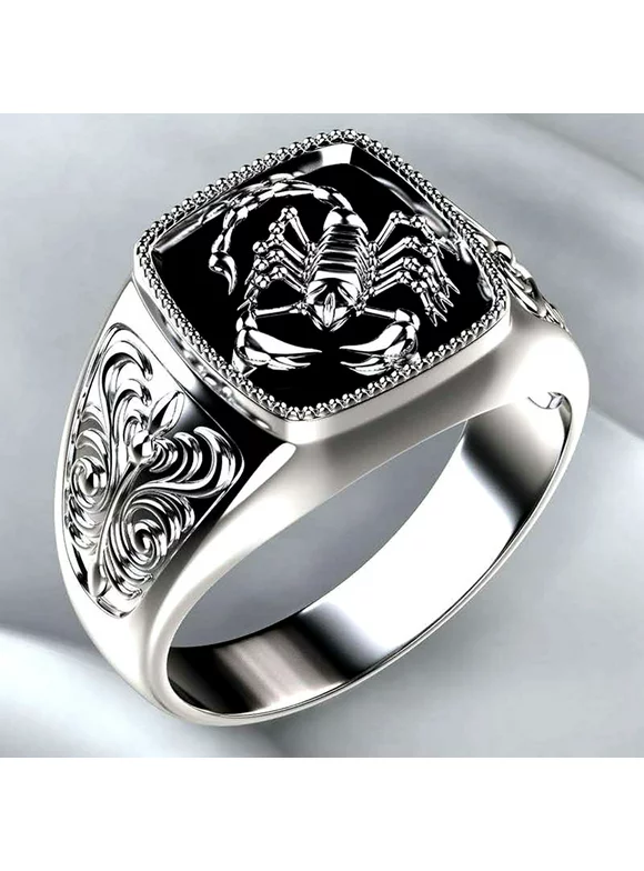 Besufy Men Scorpion Engraved Alloy Wide Finger Ring Birthday Club Party Jewelry Gift Silver US 9