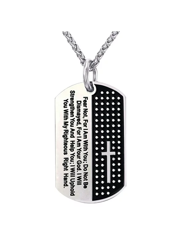 Besufy Stainless Steel Dog Tag Cross Bible Verse Pendant Men Necklace Christian Jewelry