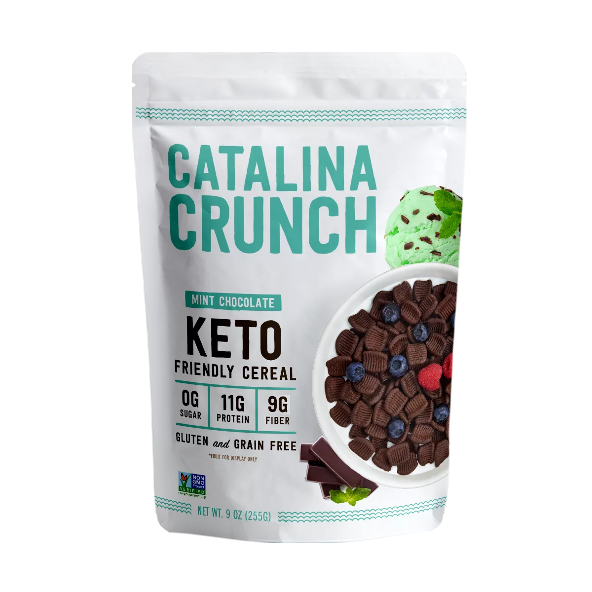 Catalina Crunch Mint Chocolate Chip Keto Cereal, 9oz bag | Low Carb, Zero Sugar, Gluten & Grain Free, Fiber | Keto Snacks, Vegan Snacks, Protein Snacks | Keto Friendly Foods