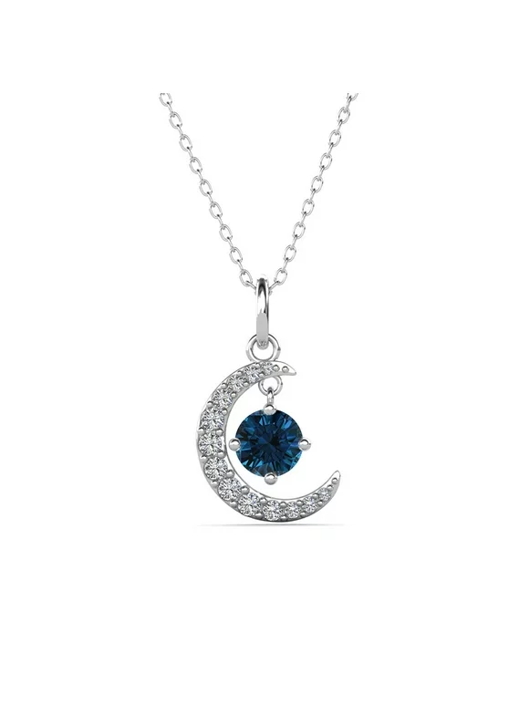 Cate & Chloe Luna 18k White Gold December Birthstone Necklace, Round Cut Blue Topaz Crystal Necklace for Women, Silver Necklaces For Girls, Hypoallergenic Necklace Set, Jewelry Gift