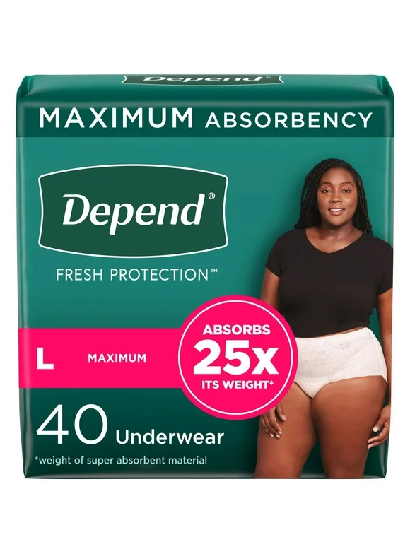 Depend Fresh Protection Women's Adult Postpartum Incontinence Underwear, L, 40Ct