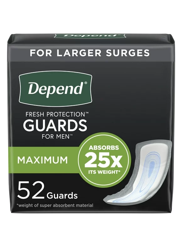 Depend Incontinence Guards for Men, Maximum, 52Ct