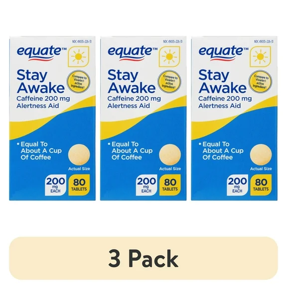 Equate Energy & Mental Alertness Aid Caffeine Tablets, 200mg, 80 Count