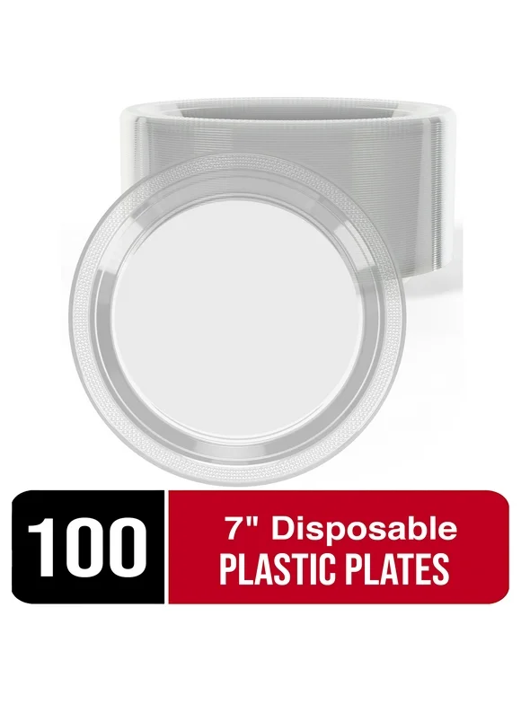 Exquisite 7" Disposable Plates - 100 Count Party Plastic Plates - Clear