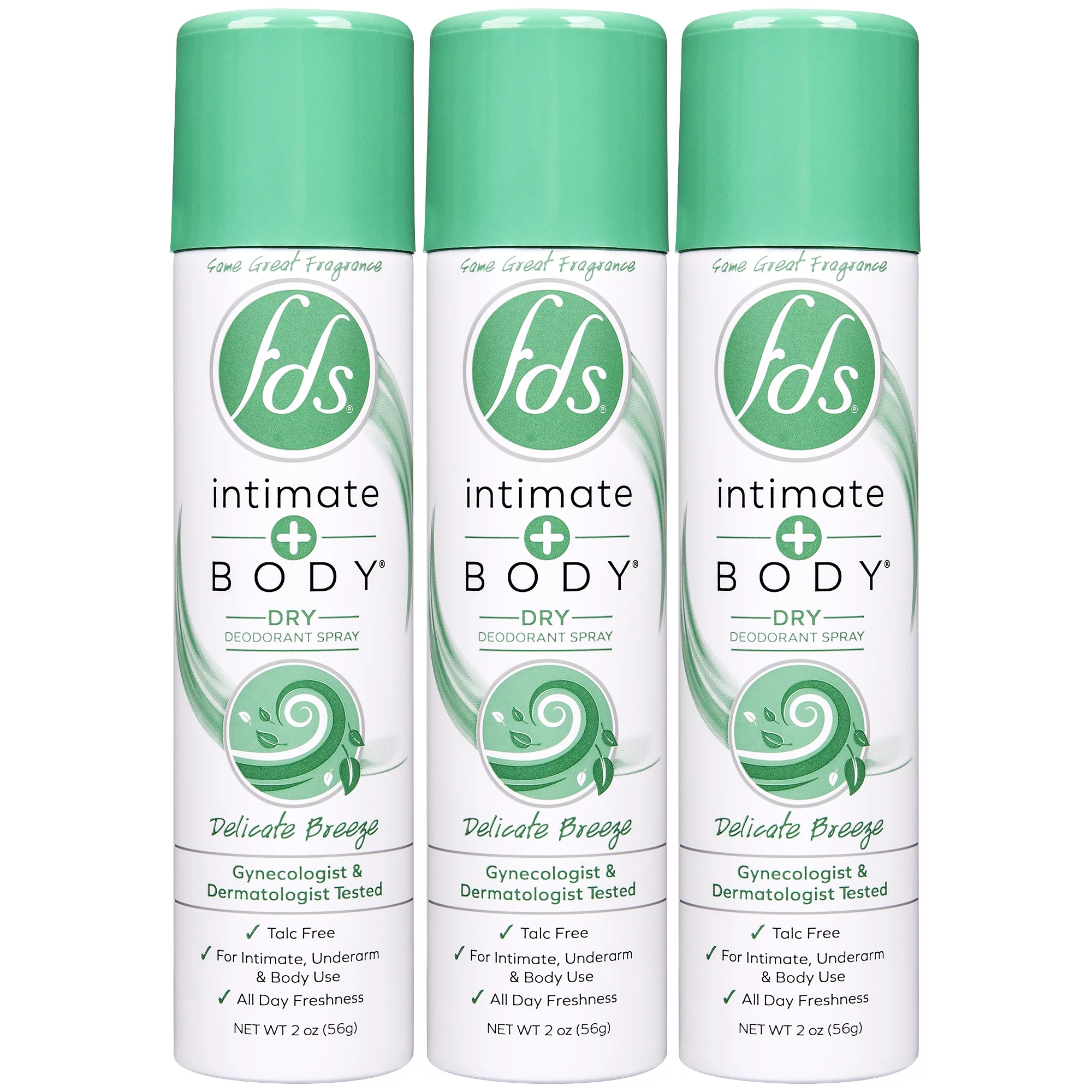 FDS Intimate + Body Dry Feminine Deodorant Spray, Delicate Breeze, 3 Pack