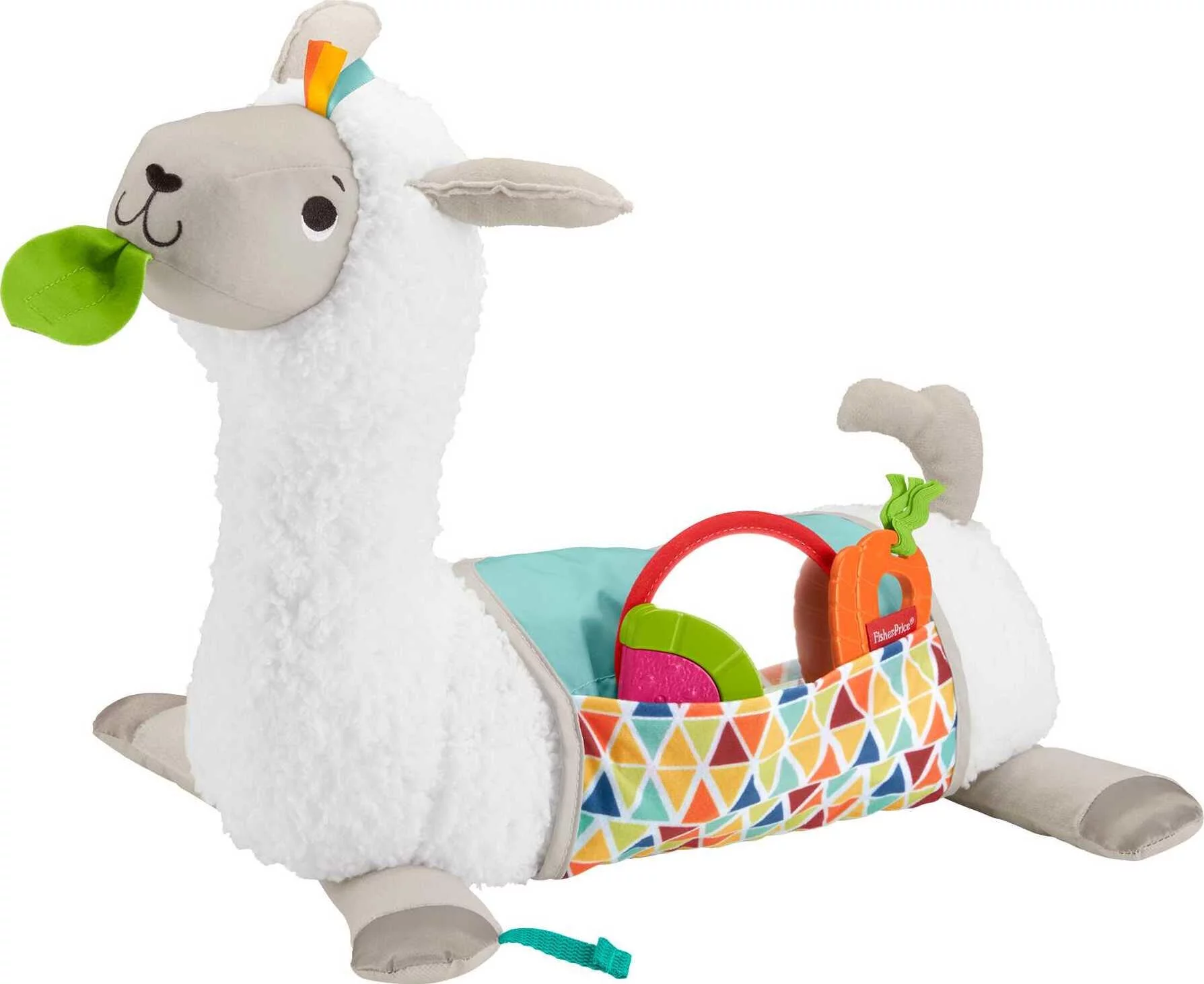 Fisher-Price Grow-with-Me-Tummy Time Llama Plush Baby Wedge with 3 Take-Along Sensory Toys