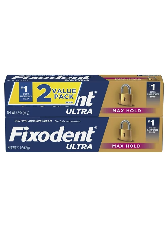 Fixodent Ultra Max Hold Secure Denture Adhesive 2.2oz, Twin Pack