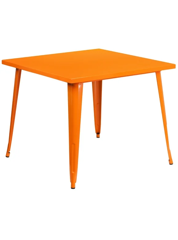 Flash Furniture Commercial Grade 35.5" Square Orange Metal Indoor-Outdoor Table