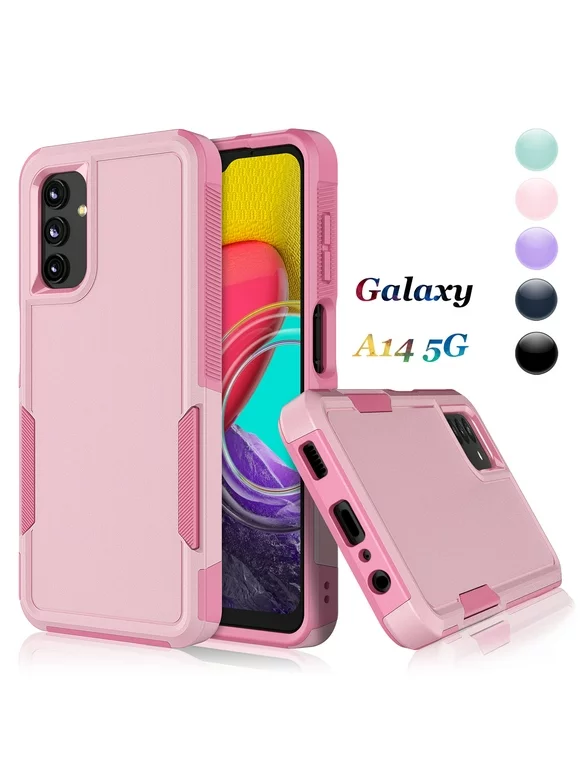 For Samsung Galaxy A14 5G Case, 2 in 1 PC Phone Case for Galaxy A14 5G 6.6" 2022 Case, Njjex Rubber & Rugged Shockproof Full Body Protection Case Cover - Pink
