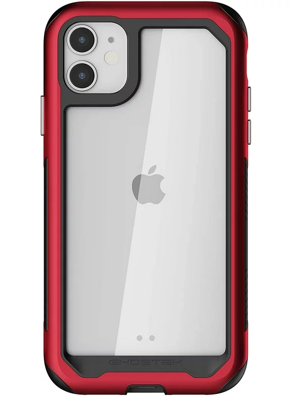 Ghostek Atomic Slim iPhone 11 Case for 11Pro, iPhone 11 Pro Max with Crystal Clear Back and Super Strong Lightweight Military Grade Aluminum Bumper - (Red)