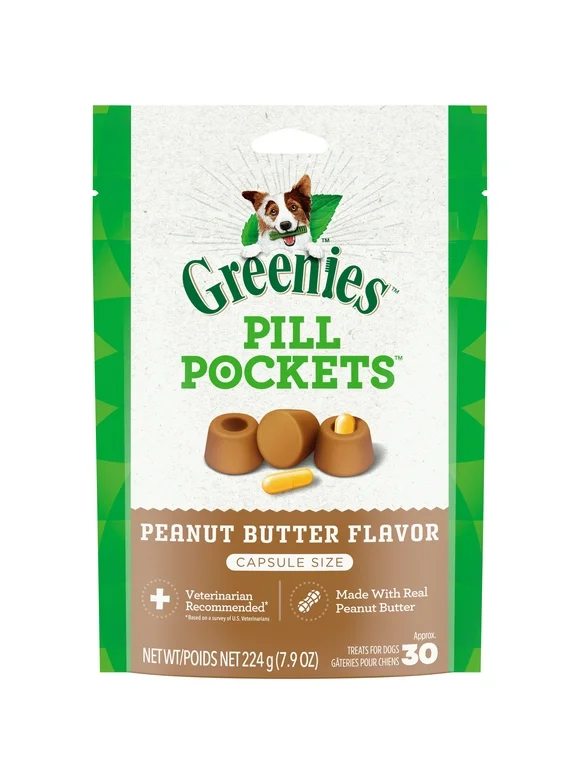 Greenies Pill Pockets Natural Dog Treats with Real Peanut Butter, 7.9 oz (30 Treats), Shelf-Stable