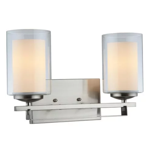 Hardware House El Dorado 2-Light Vanity and Wall Fixture with Satin Nickel Finish and Clear and Frosted Glass Shades