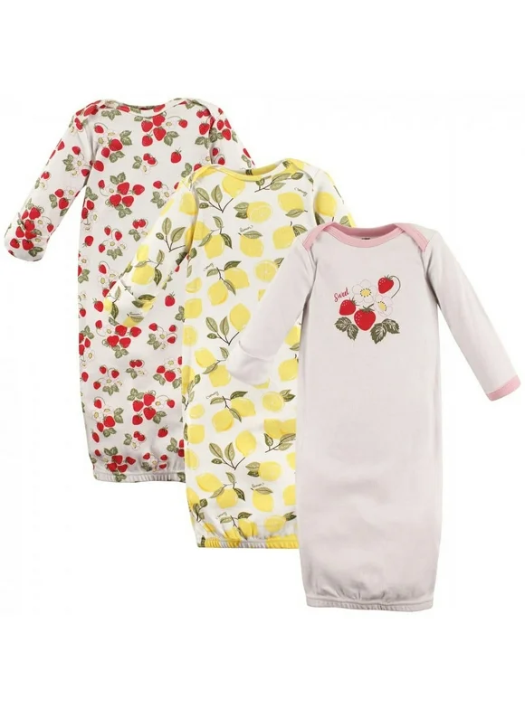 Hudson Baby Infant Girl Cotton Gowns, Strawberry Lemon, Preemie/Newborn