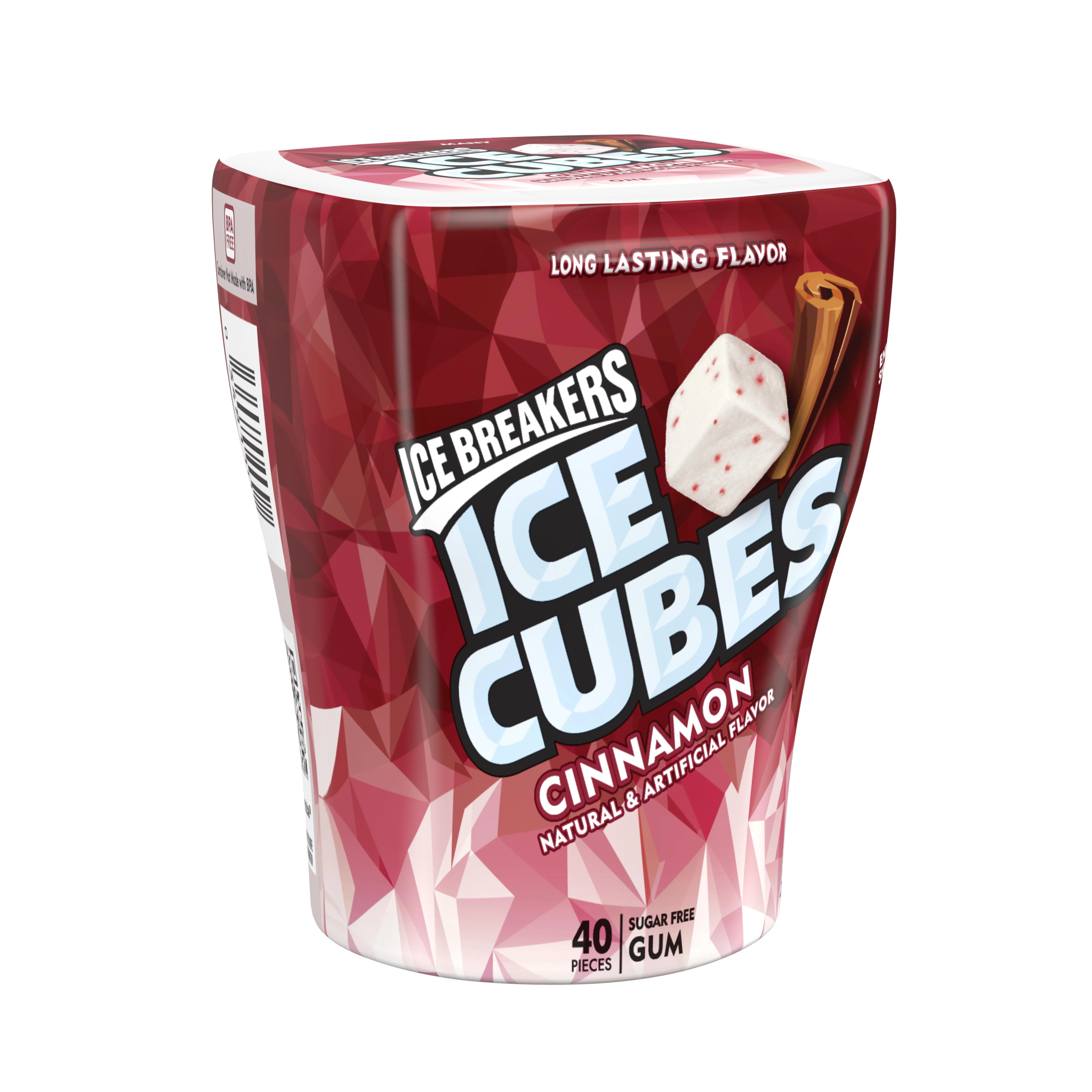 Ice Breakers Ice Cubes Cinnamon Sugar Free Chewing Gum, Bottle 3.24 oz, 40 Pieces