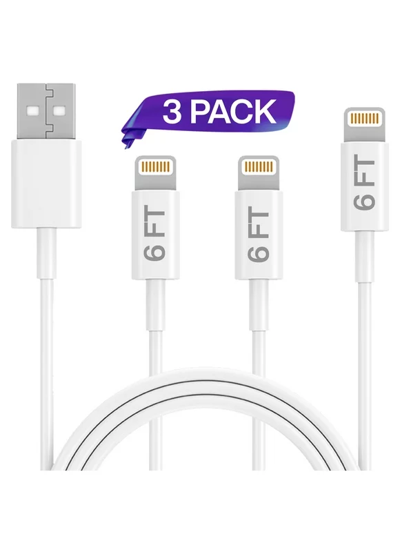 Ixir Charger Lightning Cable, Ixir, 3 Pack 6FT USB Cable, Compatible with iPhone Charging & Syncing Cord