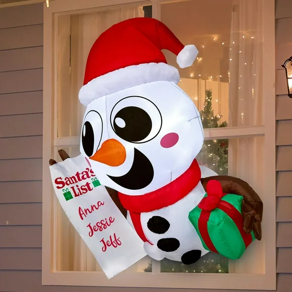 Joiedomi 3.5 ft Tall Christmas Inflatable Snowman with Santa's List and Gift Box Broke Out from Window,Blow Up Inflatable with Build-in LED for Window Decor,Xmas Party,Outdoor,Yard,Lawn Decor