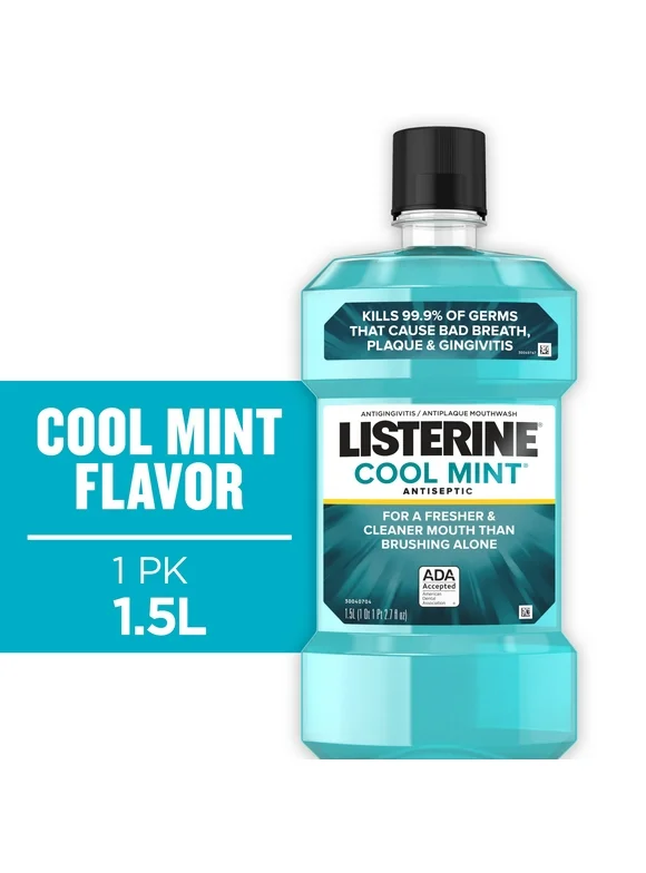 Listerine Cool Mint Antiseptic Mouthwash/Mouth Rinse for Bad Breath & Plaque, 1.5 L