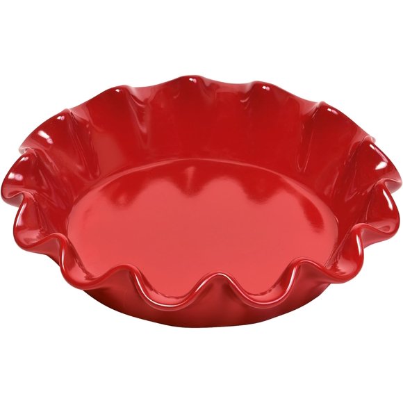 Made In France Ruffled Pie Dish 10.5" X2.5", 10.5" By 2.5", Burgundy Red