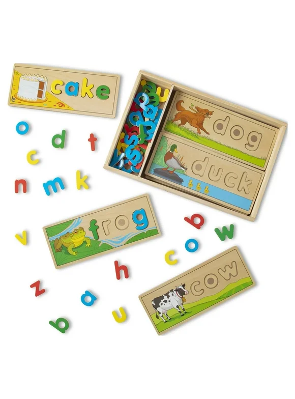 Melissa & Doug See & Spell Wooden Educational Toy With 8 Double-Sided Spelling Boards and 64 Letters
