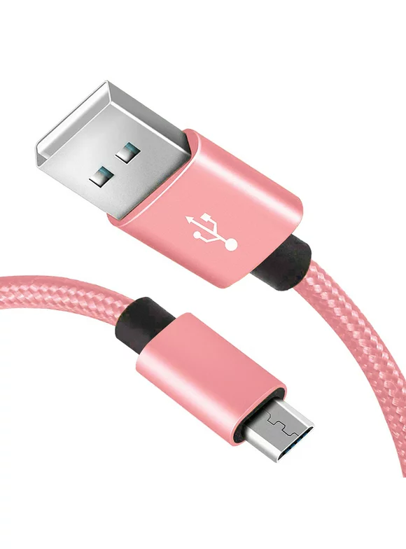 Micro USB Cable, Borz 10FT Nylon Braided High-Speed Micro USB Charging and Sync Cables Android Charger Cord Compatible with Samsung Galaxy S7 Edge/S6/S5/S4, Note 5/4/3, LG, Tablet and More (Pink)