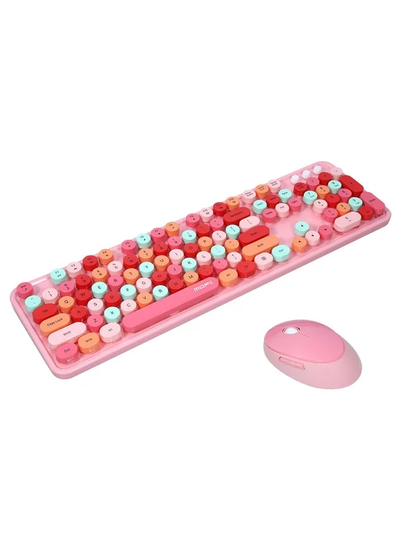 Mofii Sweet Keyboard Mouse Combo Mixed Color 2.4G Wireless Keyboard Mouse Set Circular Suspension Key Cap for PC Laptop Pink