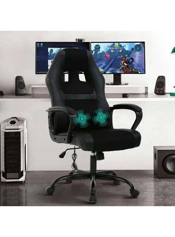 NiamVelo PC Gaming Chair Massage Office Chair Adjustable PU Leather Gamer Chair with Lumber Support for Adults and Kids , Black