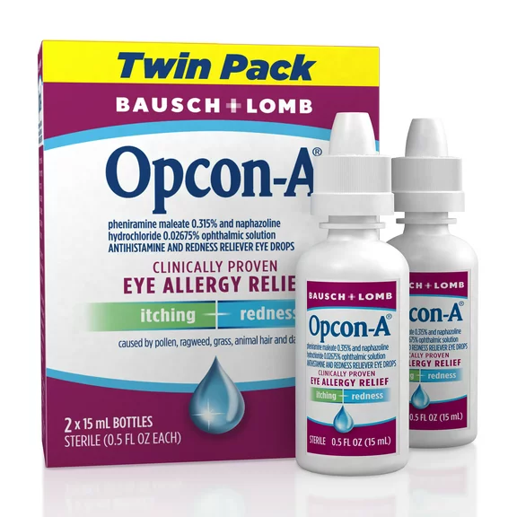 Opcon-A® Eye Allergy Relief Drops–Antihistamine and Redness Reliever Eye Drops, 0.5 FL OZ, Twin Pack