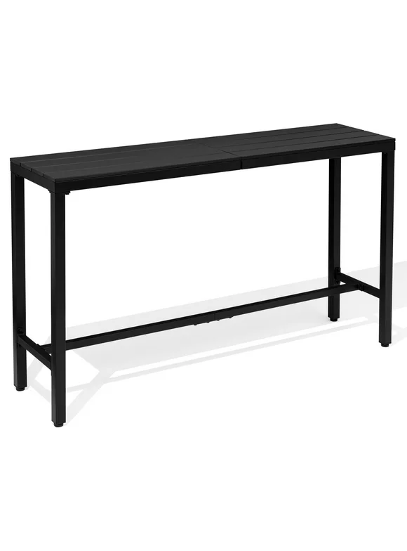 Pellebant Outdoor Bar Table Rectangle Metal Patio Counter Height Table, Black