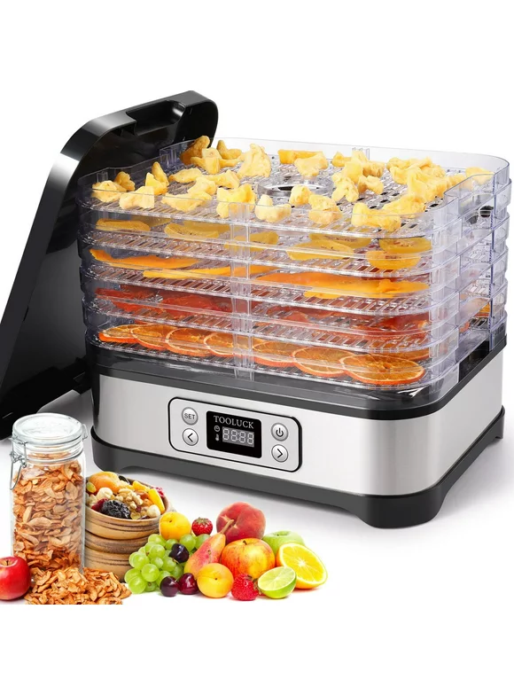Professional Food Dehydrator Machine, Jerky Dehydrator with Timer, Five Tray and LCD Display Screen, Electric Multi-Tier Food Preserver for Meat or Fruit Vegetable Dryer