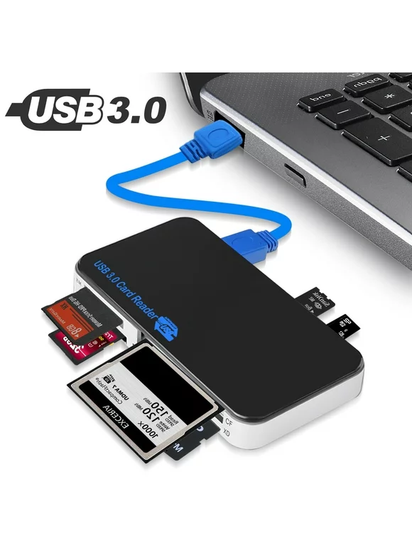 SD Card Reader, TSV USB 3.0 Multi-Ports Memory Card Reader, Camera Card Reading Writing Adapter for SD, Micro SD, SDXC, SDHC, MicroSDXC, MicroSDHC, M2, MS, CF, Support Windows, Mac OS, Linux