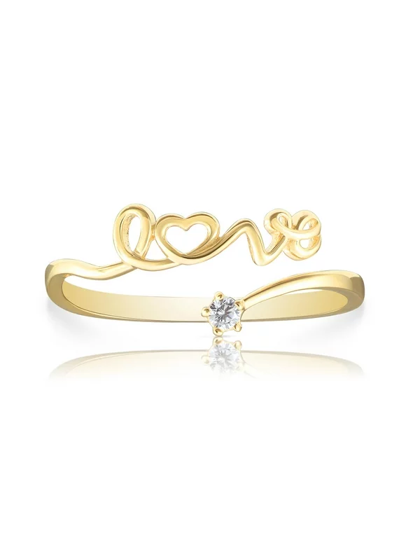 Tilo Jewelry 14K Yellow Gold Dainty LOVE Ring with CZ Stones - Size 6 - Women, Girls