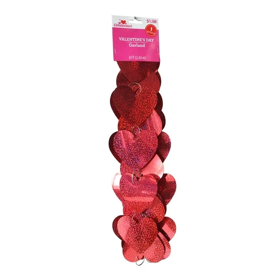 Valentine's Day Red Heart Chain Garland, 8', by Way To Celebrate