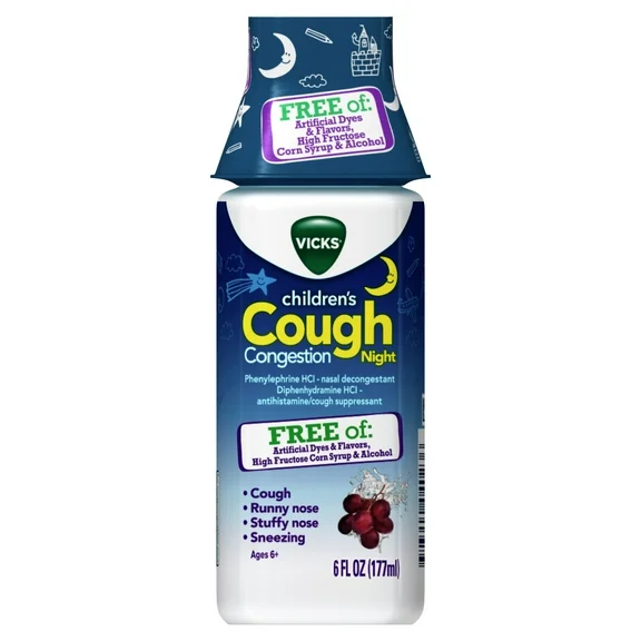 Vicks Children's Nighttime Cough & Congestion Relief, over-the-Counter Medicine, 6 fl oz