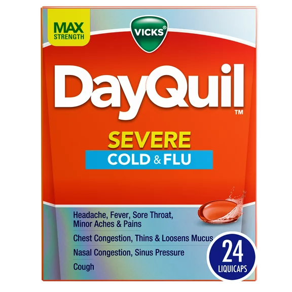 Vicks DayQuil Severe Liquicaps, Cough, Cold and Flu Relief, over-the-counter Medicine, 24 Ct