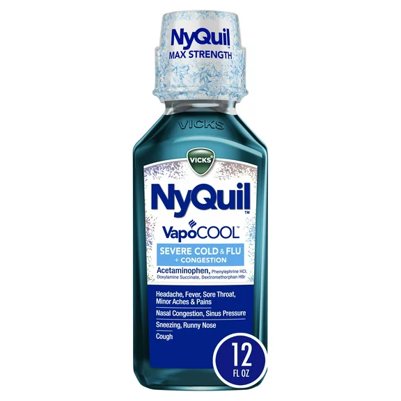 Vicks NyQuil Severe Vapocool Cold, Flu + Congestion, Liquid over-The-Counter Medicine, 12 fl oz