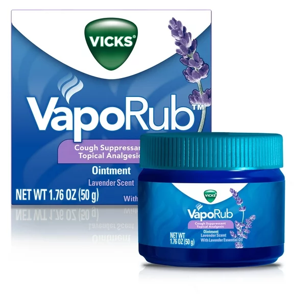 Vicks VapoRub Topical Chest Rub & Analgesic, over-the-Counter Medicine, Lavender Scent, 1.76 oz