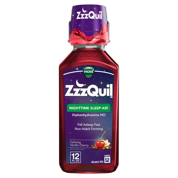 Vicks ZzzQuil Liquid Sleep Aid, Non-Habit Forming, Vanilla Cherry, 12 fl oz