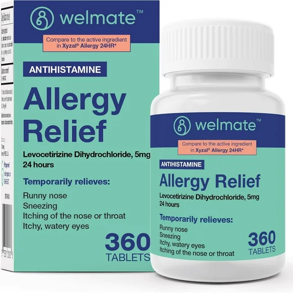 Welmate Allergy Medicine | Levocetirizine Dihydrochloride 5 mg 24 Hours | 360 Count Tablets- Value Size