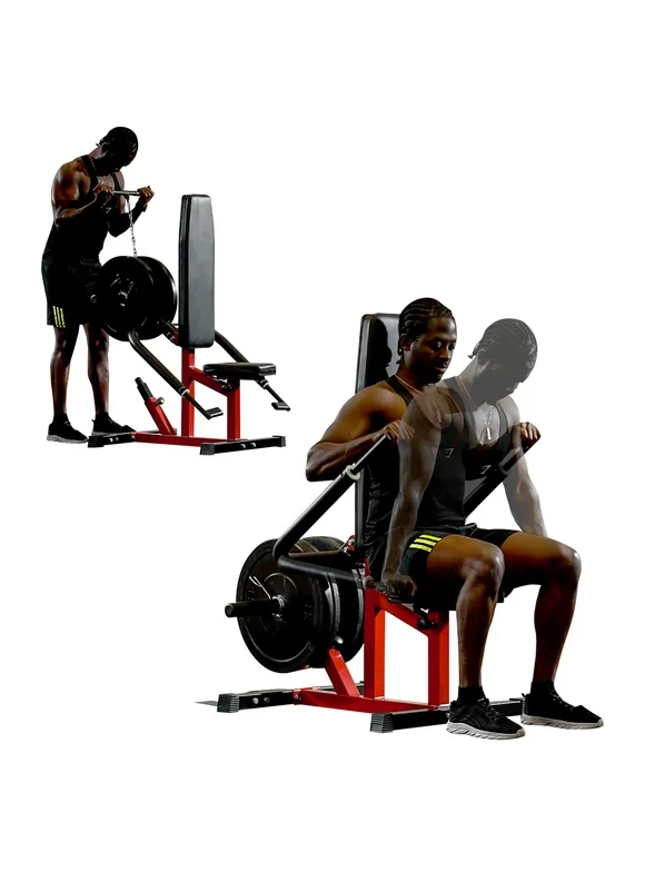 syedee Plate Loadable Seated Dip Machine, Tricep Dip Machine with Cable Bar for Bicep Chest Training Tricep Press, Hold up to 400LBS, Black and Red